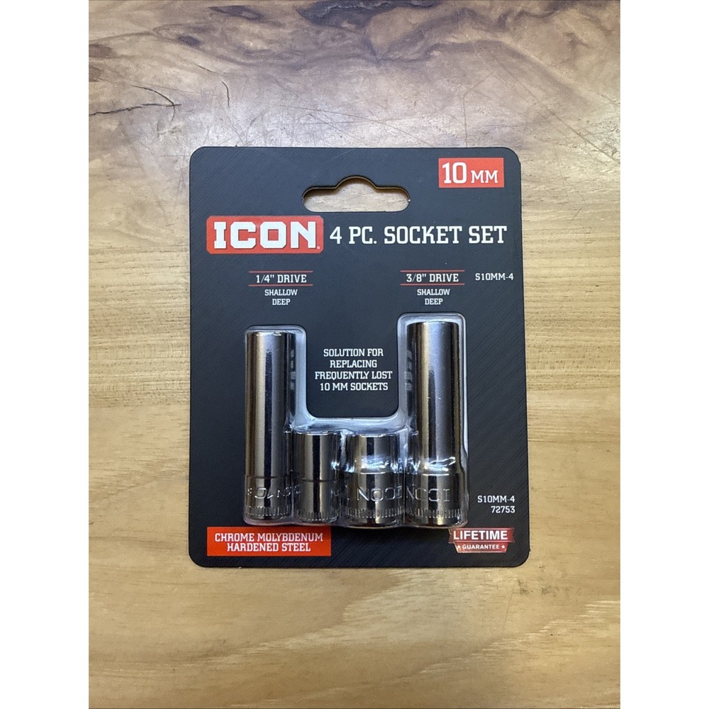 Icon 4pc 10mm Socket Set 1/4" & 3/8" Drive Shallow & Deep Each # 72753